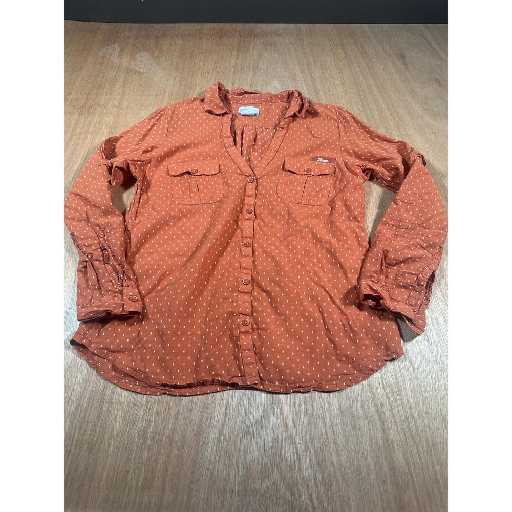Columbia PFG Texas Longhorns Womens M Burnt Orange Dot Button Shirt